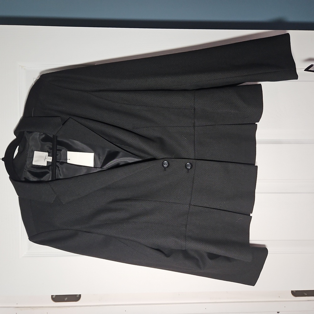 Halogen Fully-Lined Suit Jacket/Blazer w/Peplum - Size 16 Black w/Blue